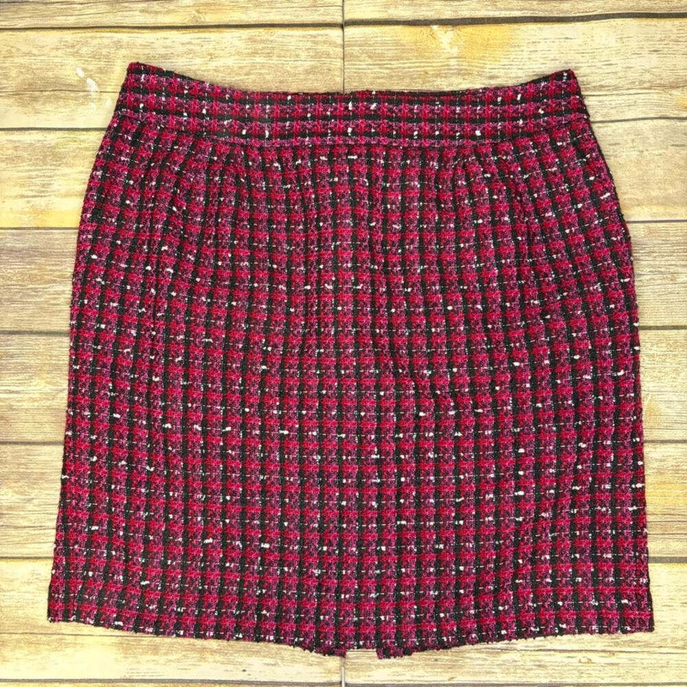 Ann Taylor Retro Tweed Pink Black Plaid Business Office Pencil Skirt Size 16
